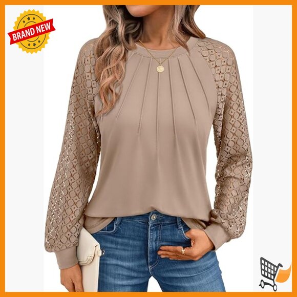 Tops - Long Sleeve Lace Blouse Business Casual Top Fall Fashion Outfit